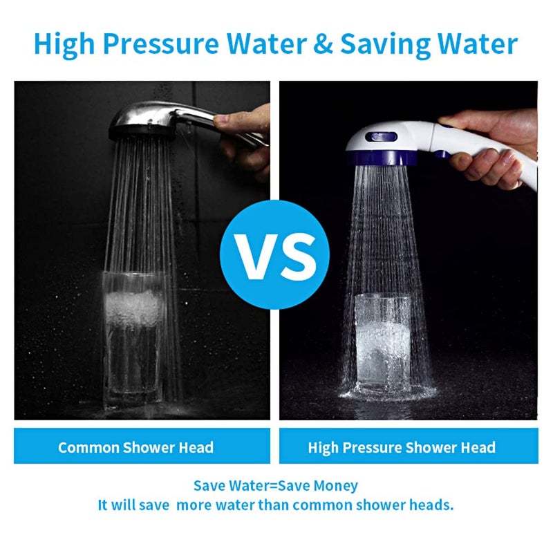 KAIYING Drill-Free High Pressure Handheld Shower Head with ON/OFF Pause Switch 3 Spray Modes Water Saving Showerhead, Detachable Shower-Head, (H:Shower Head (White & Blue)+Bracket+Hose) - Image 3